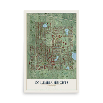 Map of Columbia Heights, Minnesota, 12 x 18 inch unframed archival matte print