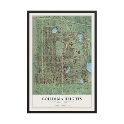 Map of Columbia Heights, Minnesota, 12 x 18 inch print in a black wood frame