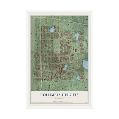 Map of Columbia Heights, Minnesota, 12 x 18 inch print in a white wood frame