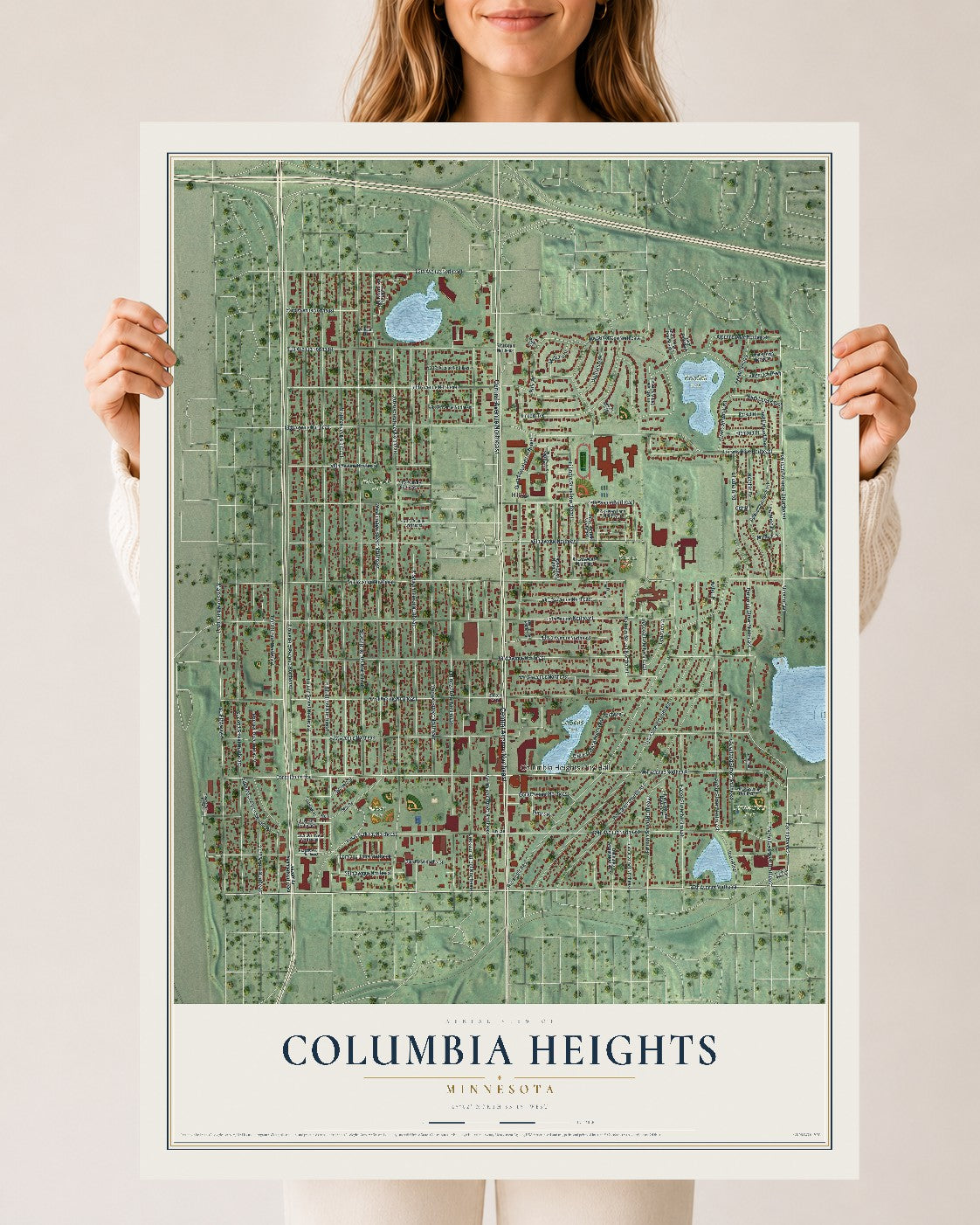 Map of Columbia Heights, Minnesota, 24 x 36 inch unframed archival matte print