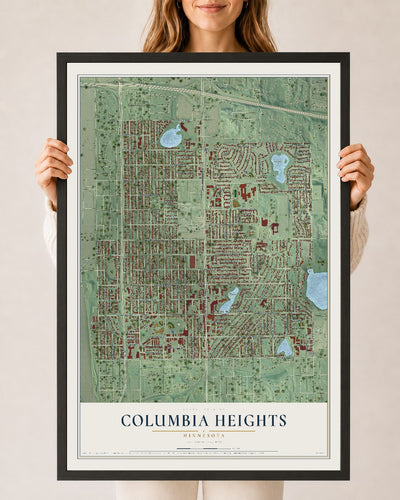 Map of Columbia Heights, Minnesota, 24 x 36 inch print in a black wood frame