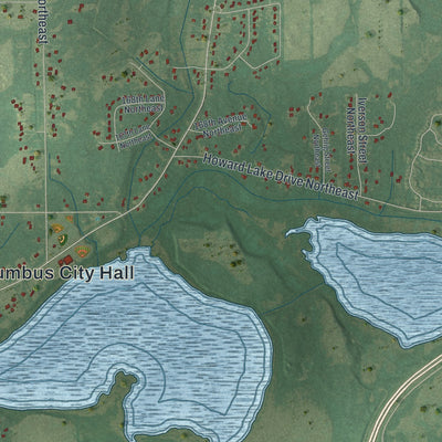 Close-up of the map of Columbus, Minnesota print showing street and building detail