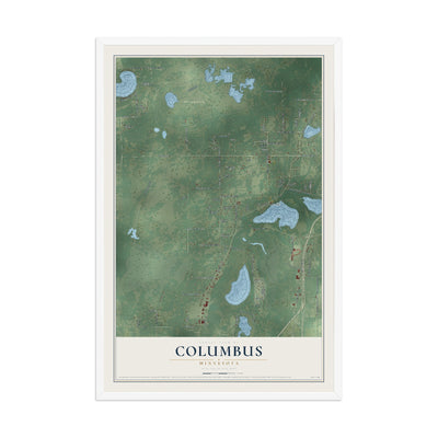 Map of Columbus, Minnesota, 12 x 18 inch print in a white wood frame
