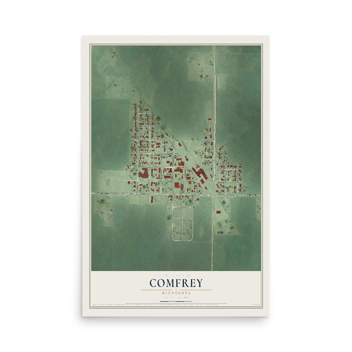 Map of Comfrey, Minnesota, 12 x 18 inch unframed archival matte print