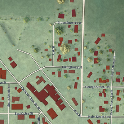 Second close-up of the map of Comfrey, Minnesota print showing more streets and buildings