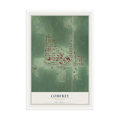 Map of Comfrey, Minnesota, 12 x 18 inch print in a white wood frame