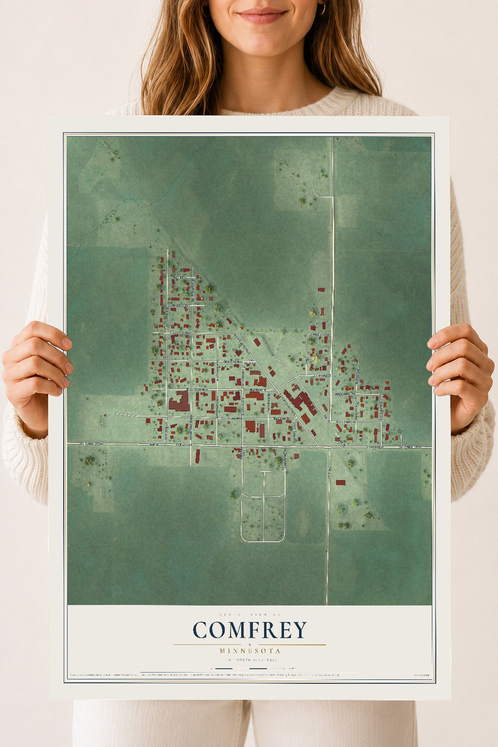 Map of Comfrey, Minnesota, 18 x 24 inch unframed archival matte print