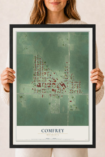 Map of Comfrey, Minnesota, 18 x 24 inch print in a black wood frame