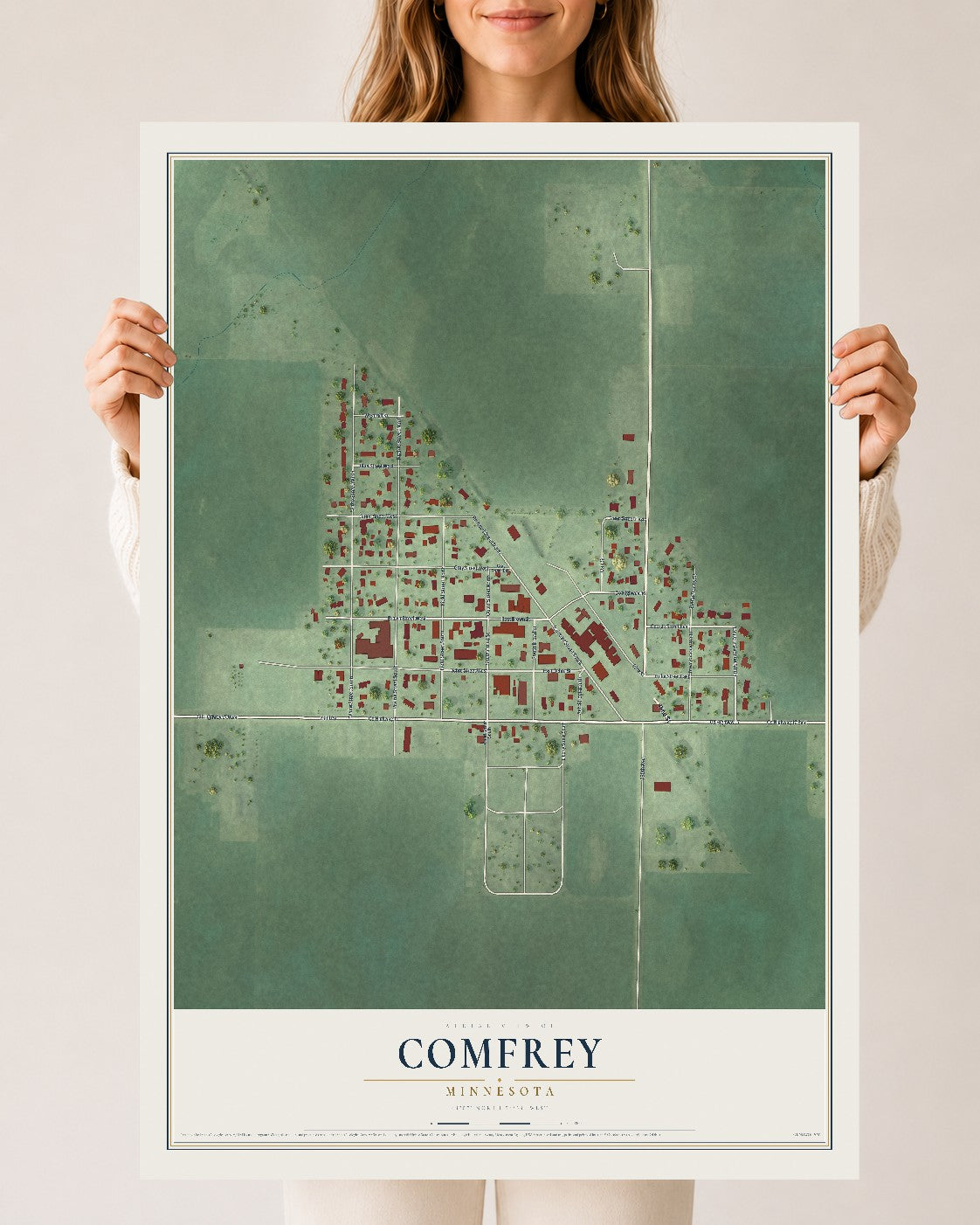 Map of Comfrey, Minnesota, 24 x 36 inch unframed archival matte print