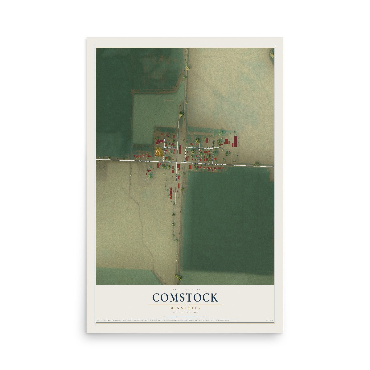Map of Comstock, Minnesota, 12 x 18 inch unframed archival matte print