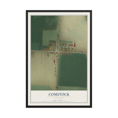 Map of Comstock, Minnesota, 12 x 18 inch print in a black wood frame