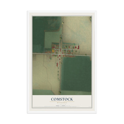 Map of Comstock, Minnesota, 12 x 18 inch print in a white wood frame