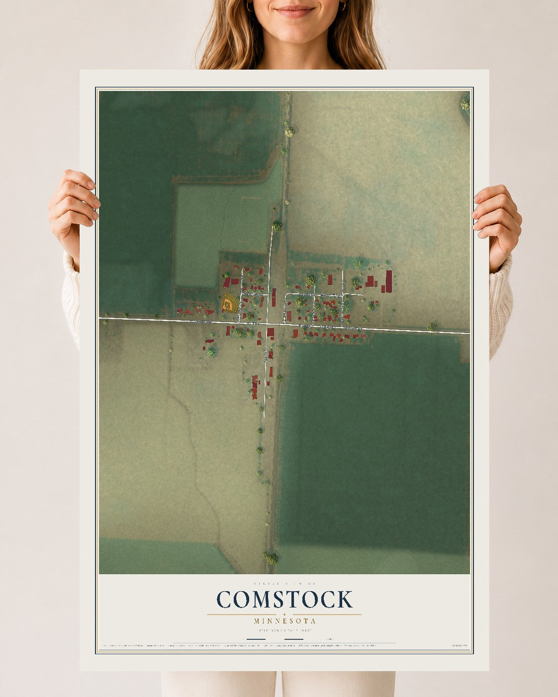 Map of Comstock, Minnesota, 24 x 36 inch unframed archival matte print