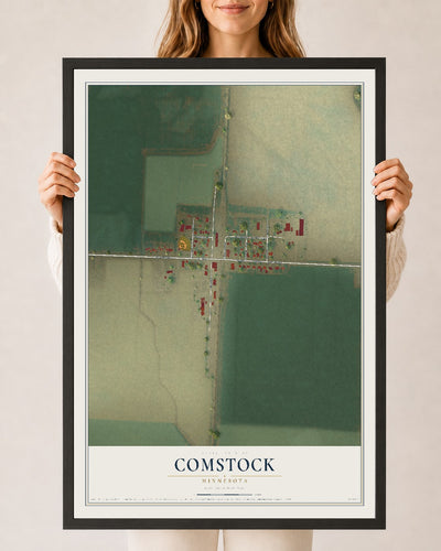 Map of Comstock, Minnesota, 24 x 36 inch print in a black wood frame