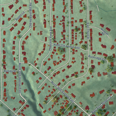 Close-up of the map of Congdon Park, Minnesota print showing street and building detail