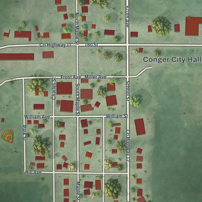 Close-up of the map of Conger, Minnesota print showing street and building detail