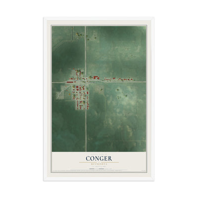 Map of Conger, Minnesota, 12 x 18 inch print in a white wood frame