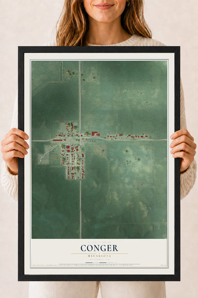 Map of Conger, Minnesota, 18 x 24 inch print in a black wood frame