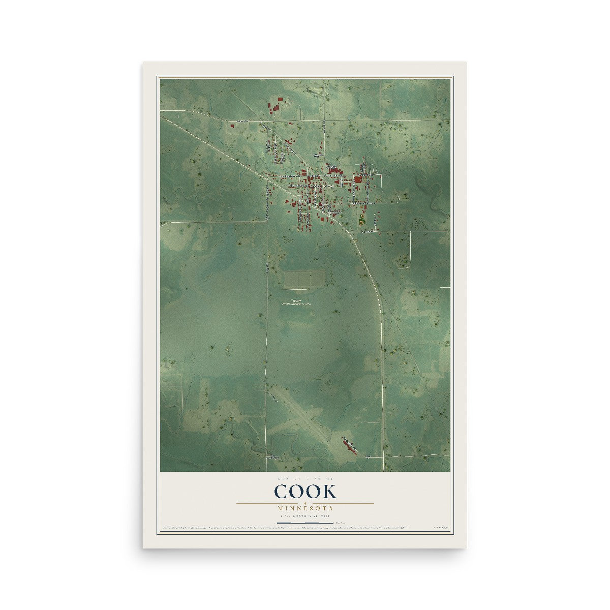 Map of Cook, Minnesota, 12 x 18 inch unframed archival matte print