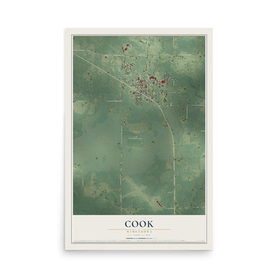 Map of Cook, Minnesota, 12 x 18 inch unframed archival matte print