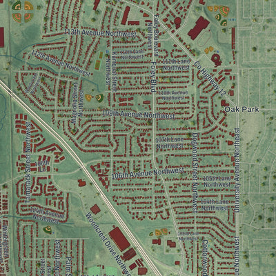 Second close-up of the map of Coon Rapids, Minnesota print showing more streets and buildings