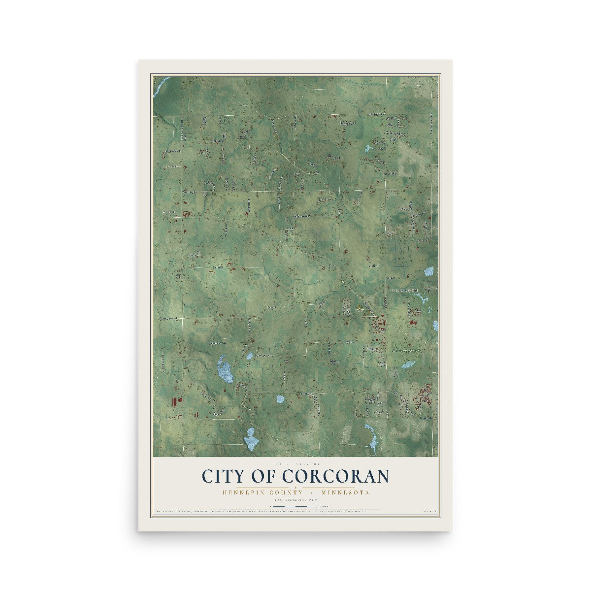 Map of Corcoran, Minnesota, 12 x 18 inch unframed archival matte print
