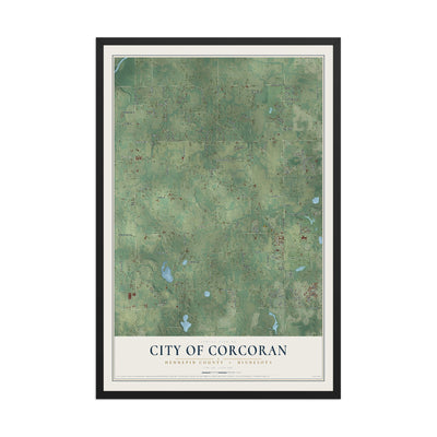 Map of Corcoran, Minnesota, 12 x 18 inch print in a black wood frame