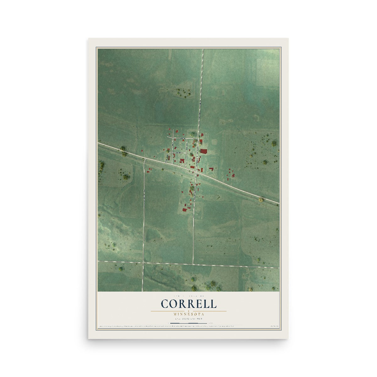 Map of Correll, Minnesota, 12 x 18 inch unframed archival matte print