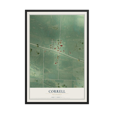 Map of Correll, Minnesota, 12 x 18 inch print in a black wood frame