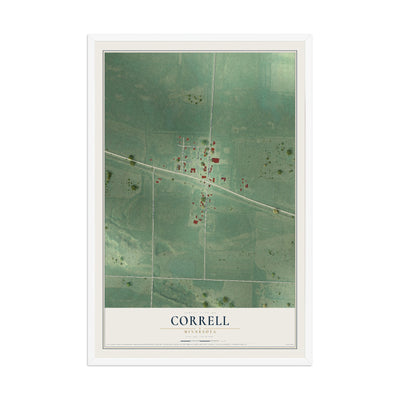 Map of Correll, Minnesota, 12 x 18 inch print in a white wood frame
