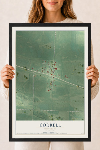 Map of Correll, Minnesota, 18 x 24 inch print in a black wood frame
