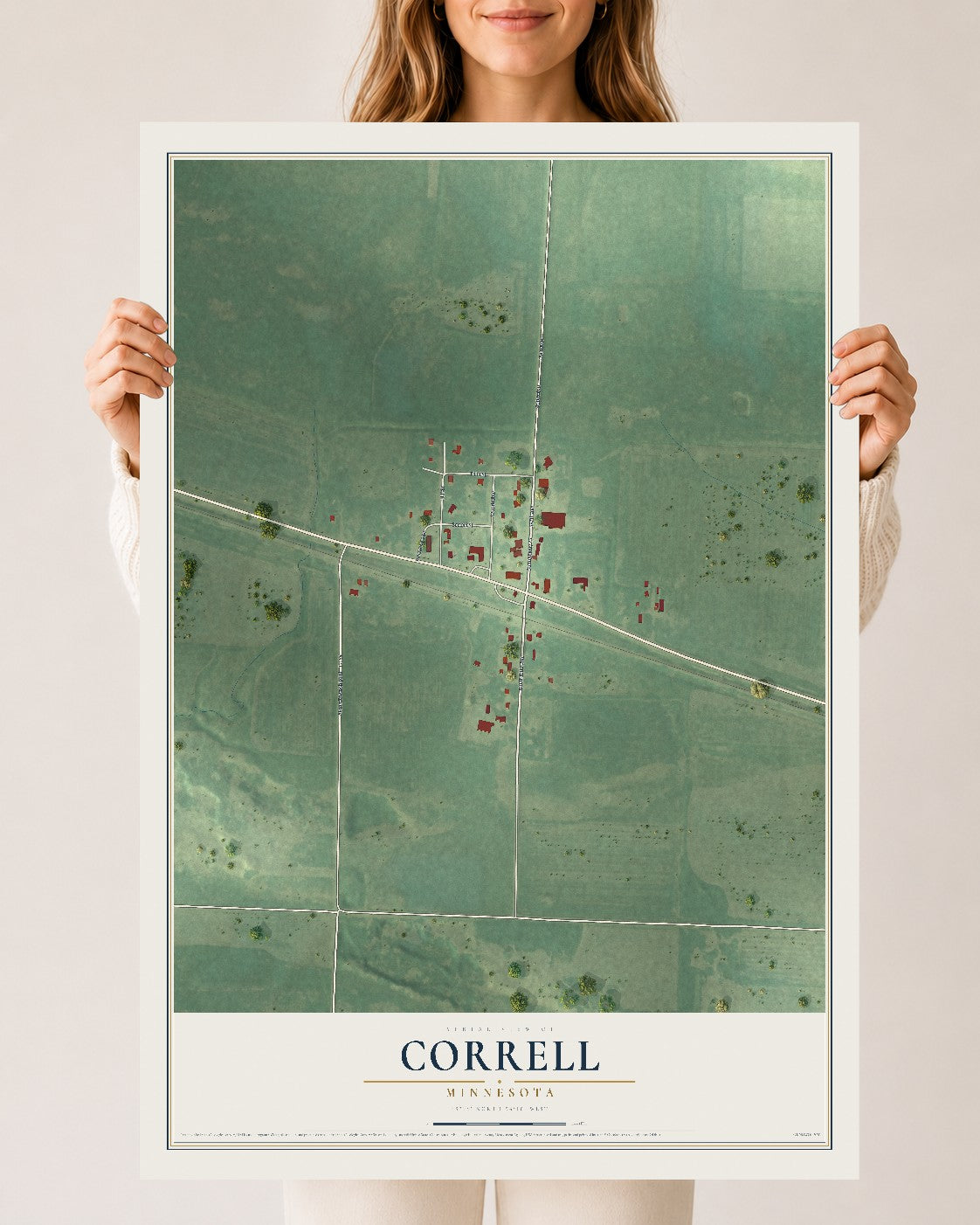 Map of Correll, Minnesota, 24 x 36 inch unframed archival matte print