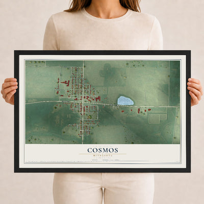 Map of Cosmos, Minnesota, 12 x 18 inch print in a black wood frame