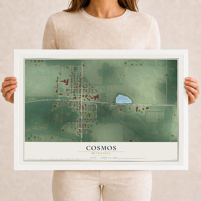 Map of Cosmos, Minnesota, 12 x 18 inch print in a white wood frame