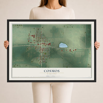 Map of Cosmos, Minnesota, 24 x 36 inch print in a black wood frame