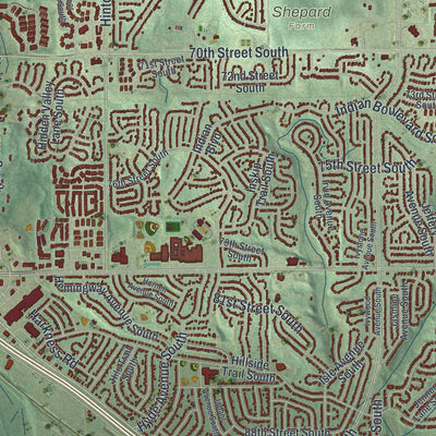 Close-up of the map of Cottage Grove, Minnesota print showing street and building detail