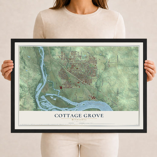 Map of Cottage Grove, Minnesota, 12 x 18 inch print in a black wood frame