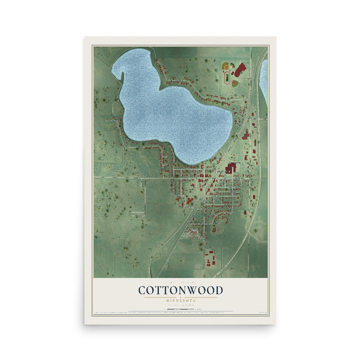 Map of Cottonwood, Minnesota, 12 x 18 inch unframed archival matte print
