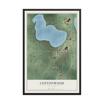 Map of Cottonwood, Minnesota, 12 x 18 inch print in a black wood frame