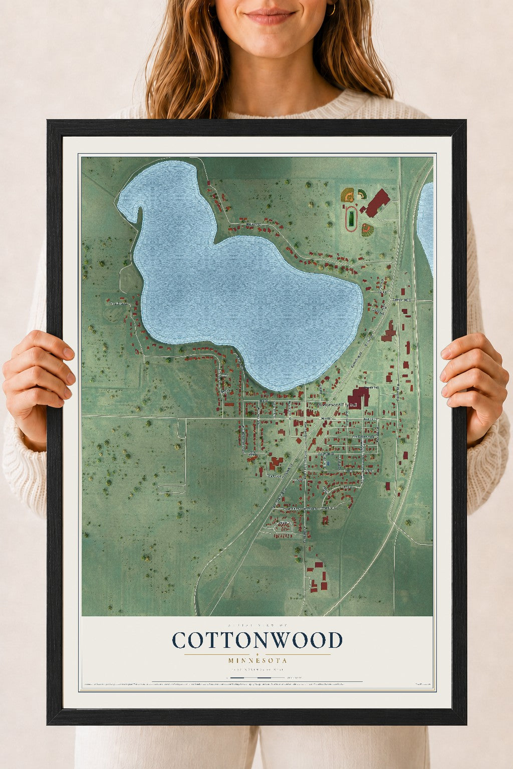 Map of Cottonwood, Minnesota, 18 x 24 inch print in a black wood frame