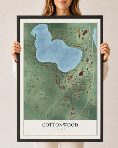 Map of Cottonwood, Minnesota, 24 x 36 inch print in a black wood frame