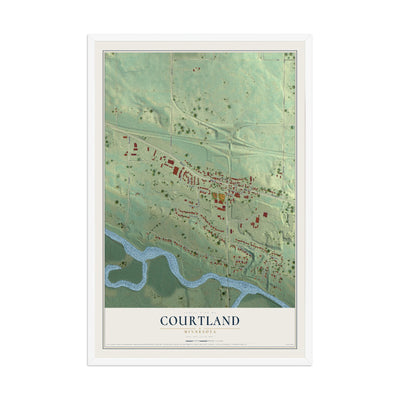 Map of Courtland, Minnesota, 12 x 18 inch print in a white wood frame
