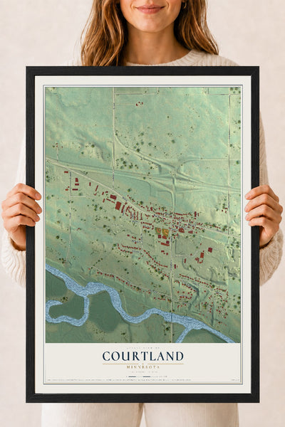 Map of Courtland, Minnesota, 18 x 24 inch print in a black wood frame