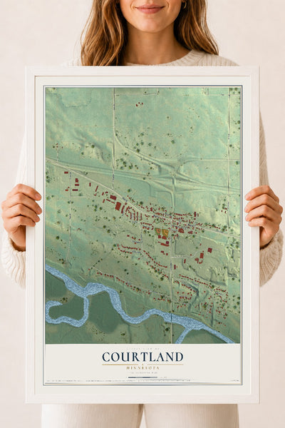 Map of Courtland, Minnesota, 18 x 24 inch print in a white wood frame