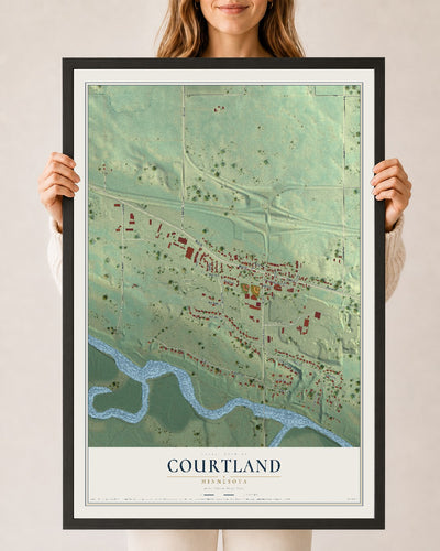 Map of Courtland, Minnesota, 24 x 36 inch print in a black wood frame