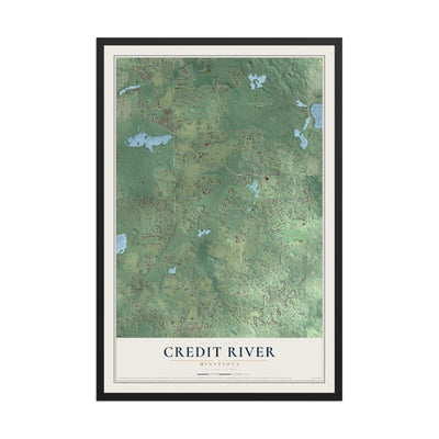 Map of Credit River, Minnesota, 12 x 18 inch print in a black wood frame