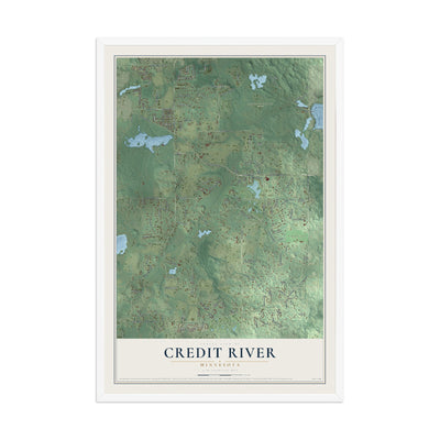 Map of Credit River, Minnesota, 12 x 18 inch print in a white wood frame