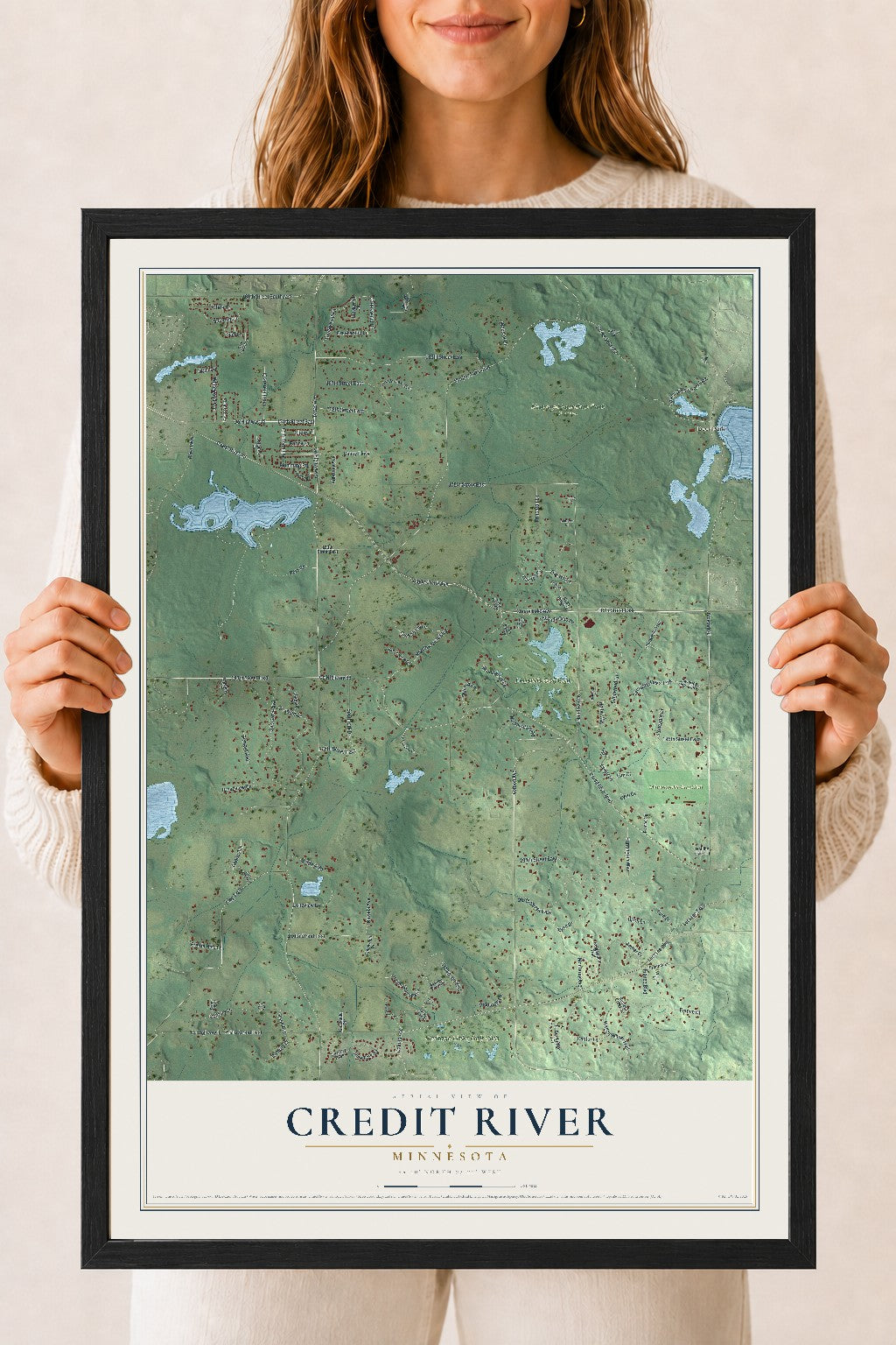 Map of Credit River, Minnesota, 18 x 24 inch print in a black wood frame