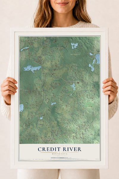 Map of Credit River, Minnesota, 18 x 24 inch print in a white wood frame