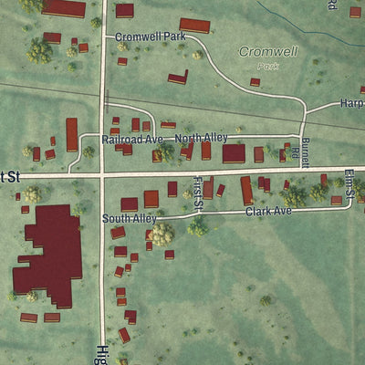 Second close-up of the map of Cromwell, Minnesota print showing more streets and buildings
